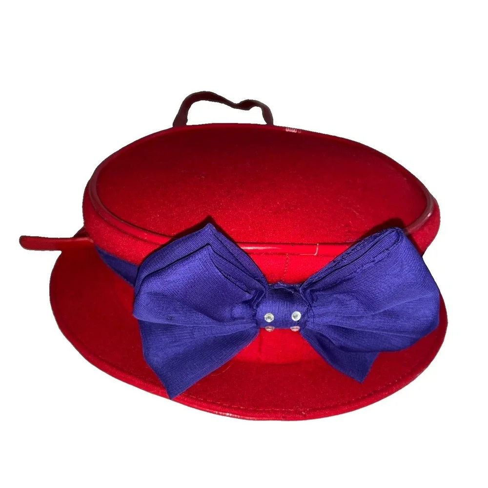 Vintage Crossbody Bag Hat Shaped Red Purple Bow Statement Sling